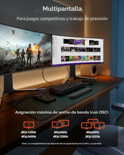 Vista 4 de Stouchi Cable DisplayPort 2.1 con certificación VESA de 13 pies, cable DP Gris