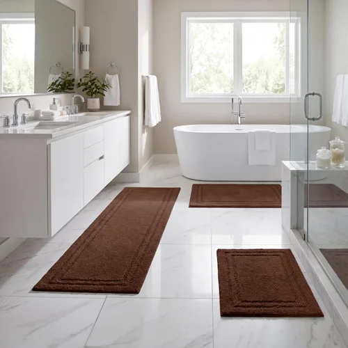 Vista 16 de Superior Cotton Washable Bath Rug, Non Slip Runner, 1 Piece Set, Black Absorbent Combed Cotton Bath Rug Runner or Rug Set, Bathroom Vanity or