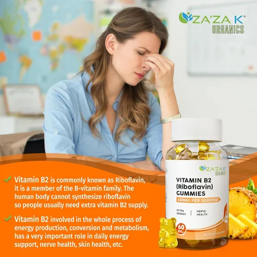 Vista 5 de ZA'ZA K ORGANICS Gomitas de vitamina B2 – Riboflavina 400 mg para niños y adultos, suplementos de vitamina B2 esenciales veganos, apoyo energético
