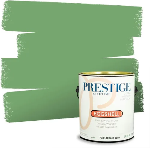Vista 120 de PRESTIGE Pintura exterior e imprimación en uno, aloe, plano, 1 galón