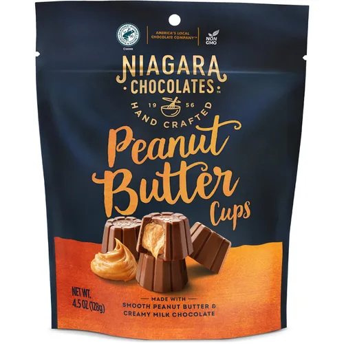 Vista 7 de Niagara Chocolates Tazas de mantequilla de maní de chocolate con leche, paquete de 4 bolsas de pie (4.5 onzas), sin OMG, chocolate premium, hechas a