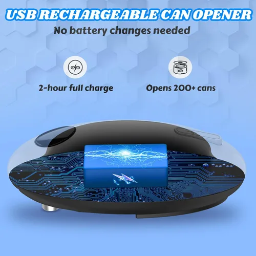 Vista 2 de Abrelatas eléctrico recargable por USB - Funciona con batería, operación automática de un toque, soporte magnético para tapa y corte de borde suave