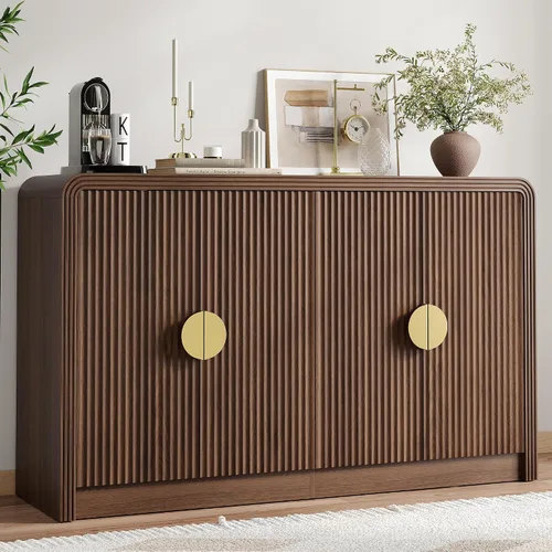 Vista 9 de Decofy Aparador buffet de 55 pulgadas, moderno gabinete de consola de mediados de siglo con estantes ajustables y puertas de grano ondulado