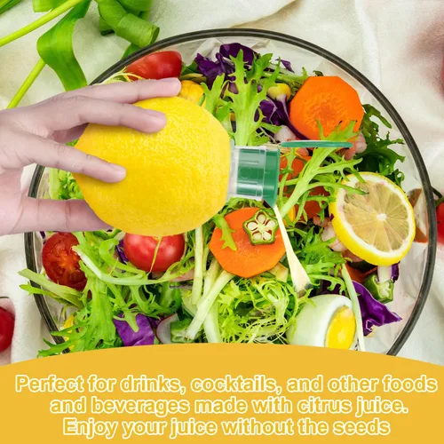 Vista 5 de Exprimidor de limón con tapa de rosca, mini exprimidor de limón de plástico con filtro integrado, práctico exprimidor de jugo con tapa para bebidas