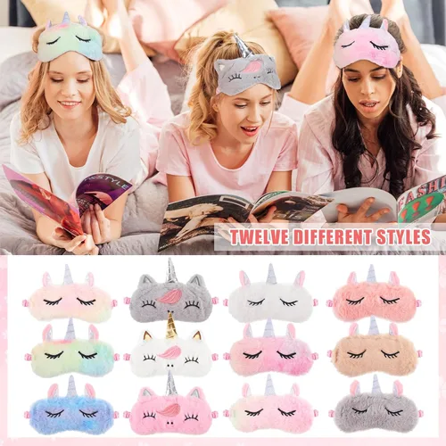 Vista 6 de Hanaive 24 piezas de suministros para fiestas de pijamadas, incluyen 12 máscaras de ojos de unicornio y 12 diademas para el pelo con pajarita