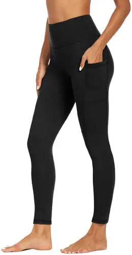 Vista 3 de JIEMUXIU Leggings de entrenamiento para mujer con bolsillos, pantalones de yoga, cintura alta, leggings de gimnasio, leggings de control de abdomen