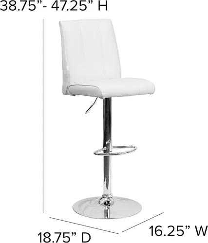 Vista 3 de Flash Furniture Charles - Taburete de bar de vinilo blanco contemporáneo de altura ajustable con respaldo de panel de puntada vertical y base cromada