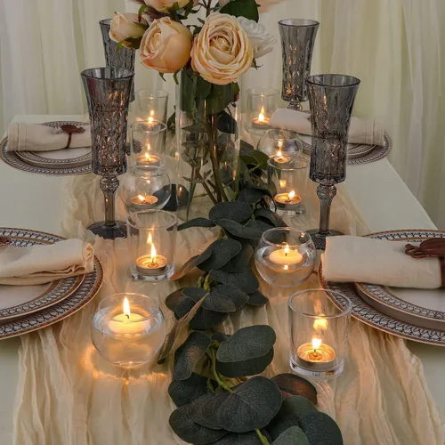 Vista 3 de DEVI 24 piezas Portavelas votivas de vidrio, portavelas de vidrio transparente para velas flotantes y luces de té, centros de mesa para bodas