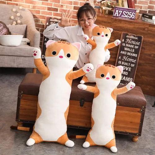 Vista 7 de Almohada larga de felpa de gato, suave, peluche, diseño de animales