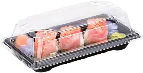 Vista 9 de Restaurantware Roku - Bandejas de sushi de 5.4 x 3 pulgadas, 100 recipientes desechables para sushi con tapas, pequeños recipientes rectangulares