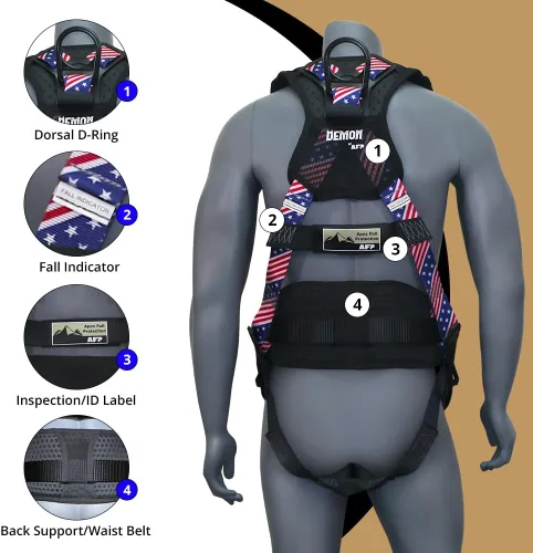 Vista 5 de Kit de arnés de protección contra caídas cómodo AFP Demon – Arnés de seguridad de cuerpo completo OSHA/ANSI PPE para trabajo de construcción