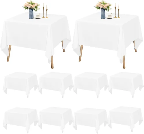 Vista 26 de Paquete de 12 manteles rectangulares beige para mesas de 6 pies de 60 x 102 pulgadas, manteles impermeables beige a granel para bodas, poliéster