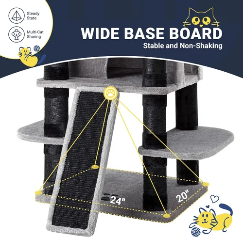 Vista 8 de Allewie Árbol de gato de 68 pulgadas/casa y torres para felinos grandes/poste rascador/árbol de escalada grande de varios niveles