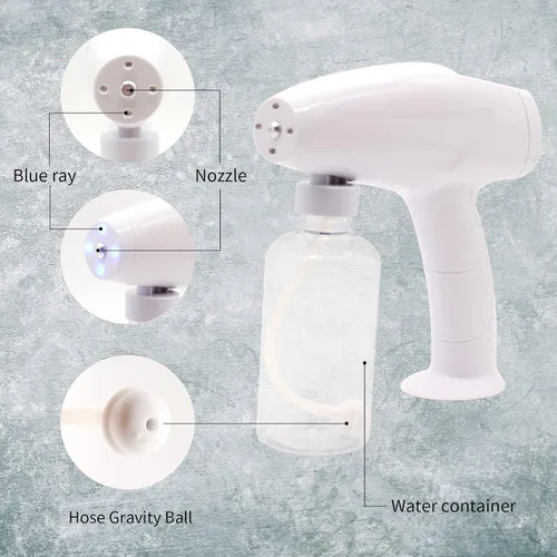 Vista 5 de Pistola pulverizadora portátil de nano alcohol, atomizador de mano de vapor inalámbrico para el hogar, oficina, automóvil, escuela, 8.45 onzas