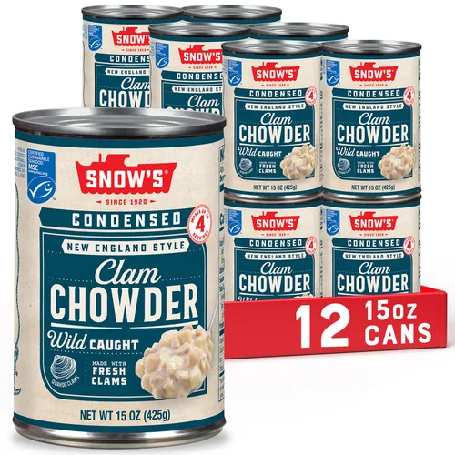 Vista 18 de Snow's Sopa condensada de almejas de Nueva Inglaterra, lata de 15 onzas, 0.14 oz de proteína por porción, receta auténtica al estilo de Nueva