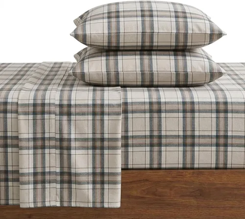 Vista 14 de Eddie Bauer - Sábanas de cama individual, juego de ropa de cama de franela de algodón con funda de almohada a juego, cepilladas para mayor suavidad
