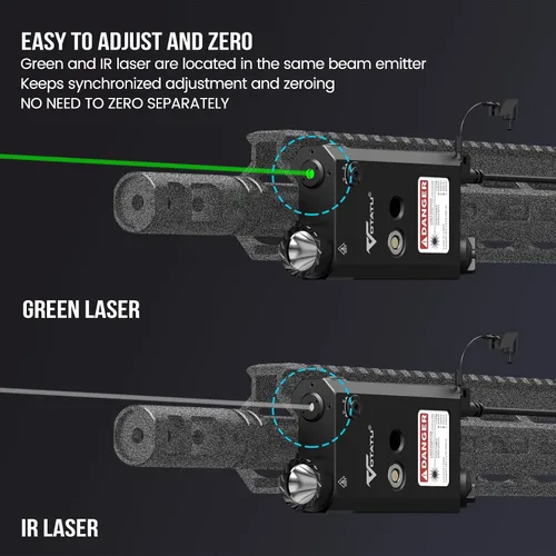 Vista 4 de VOTATU V840 Combo de luz láser, linterna láser verde/IR de 1500 lm para rifle AR, doble láser de una salida, combo de linterna láser con interruptor