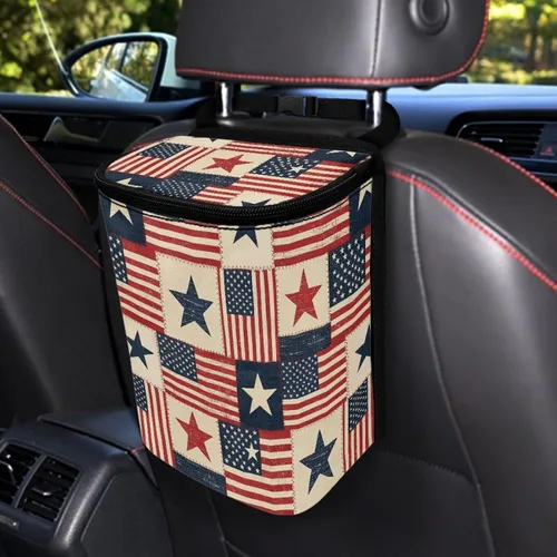 Vista 29 de Talayituse Cubo de basura portátil con estampado de camuflaje de bandera estadounidense, accesorios interiores de vehículos multifuncionales