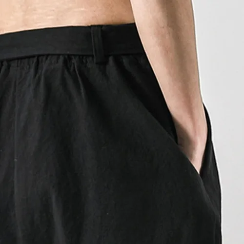 Vista 4 de JEShifangjiusu Pantalones casuales de lino para hombre, ajuste holgado, ligero, con cordón, bordado, para verano, playa, yoga, pantalones largos