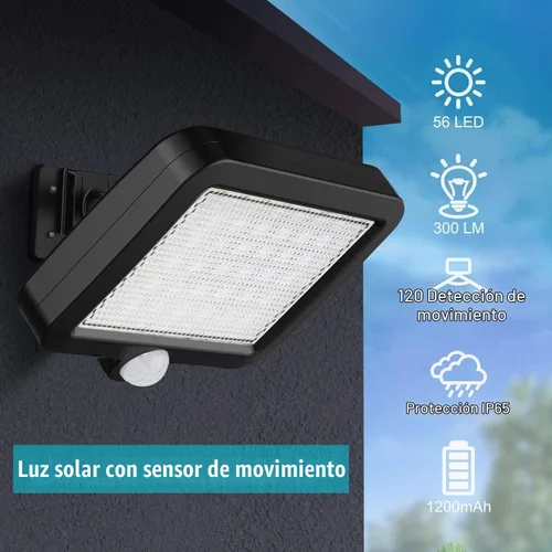 Vista 5 de MPJ Luz solar para exteriores, 56 luces LED solares exteriores con detector de movimiento, IP65 impermeable, ángulo de iluminación de 120°, luz