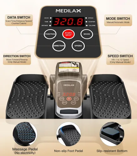 Vista 3 de Under Desk Elliptical Machine,Ellipse Leg Exerciser Electric with Remoter,12 Manual Adjustable Speed and 3 Automatic Speed,Portable Seated Pedal
