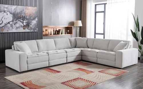 Vista 13 de Roundhill Furniture Breton - Sofá modular modular para sala de estar, en forma de L, 5 piezas, gris ostra
