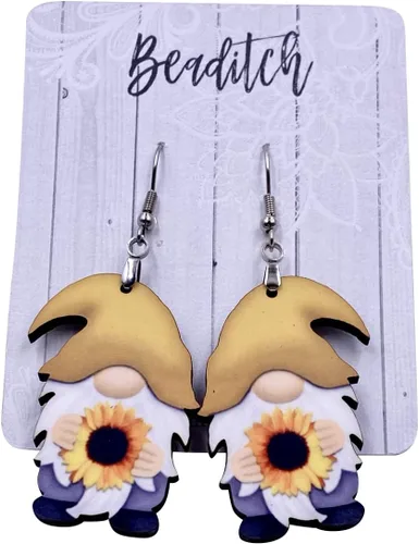 Vista 3 de Yellow Sunflower Gnome Earrings