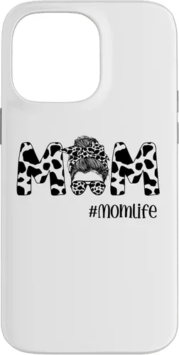 Vista 21 de iPhone 16 Funny Women Mom Life Cow Messy Bun Hair Bandana Glasses Case