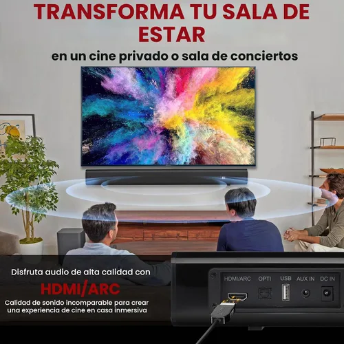 Vista 5 de Pyle Barra de sonido BT inalámbrica Wave Base - Sistema de sonido compacto de cine en casa de mesa con AUX, graves extendidos, estéreo de rango