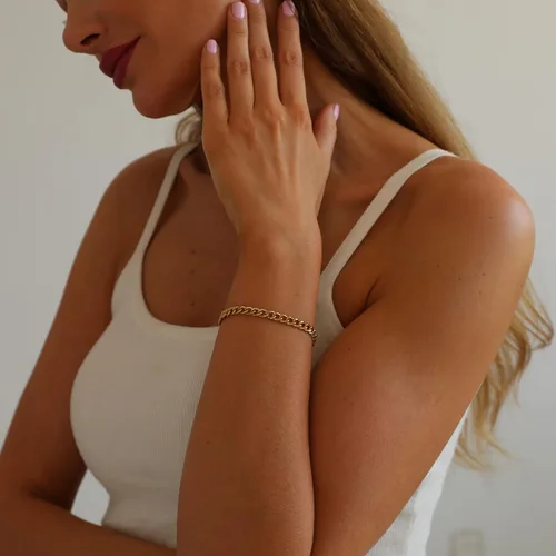 Vista 4 de Pulseras de cadena de perlas de oro de 18 quilates para mujer, ajustable, de acero inoxidable, delicada, fina caja de oro cubana, cadena