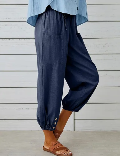 Vista 2 de Bozanly Pantalones capri holgados tipo harén para mujer, estilo casual, con bolsillos, para yoga y verano