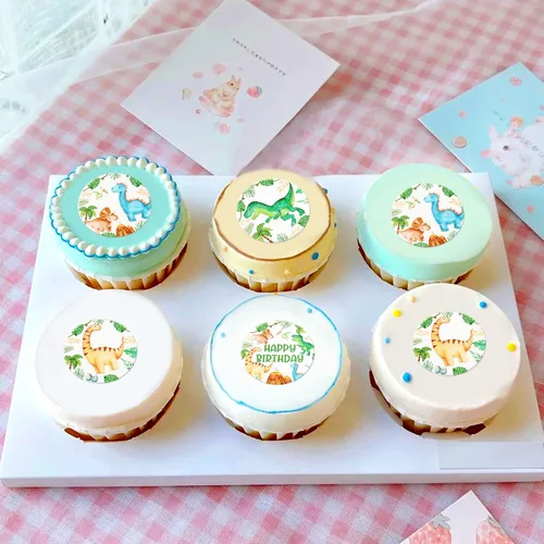 Vista 5 de 40 piezas comestibles de dinosaurio para cupcakes, papel de oblea, dinosaurio, bebé, dinosaurio, magdalena, decoración para fiestas de cumpleaños