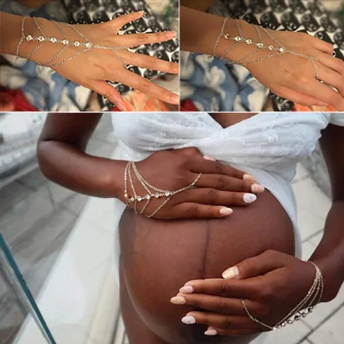 Vista 3 de Suyi - Pulsera con anillo, cadena y diamantes de imitación para mujeres y chicas