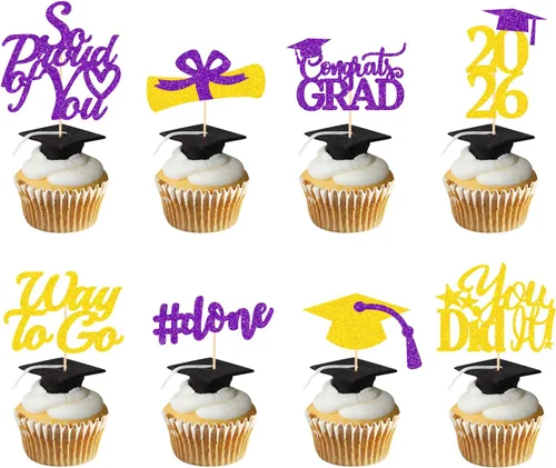 Vista 11 de Decoraciones de graduación 2026 azul, adornos para cupcakes de graduación 2026 azul y negro, suministros de decoración para cupcakes clase de 2026