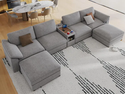 Vista 121 de EASE MOOSE Sofá modular verde seccional de gran tamaño en forma de L Pana verde