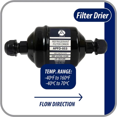Vista 3 de Appli Parts APFD-053 3/8 pulg. Filtro Secador de Línea Líquida Refrigerante AC para Refrigeración HVAC 053 Conexión SAE Flare universal
