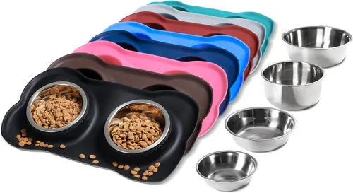 Vista 8 de Hubulk - Comedero doble de acero inoxidable con base de silicona antideslizante antiderrames y pala para alimento, para perros pequeños, medianos