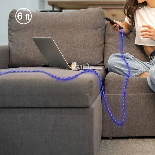 Vista 7 de Cable cargador de iPhone con luz LED, cables Lightning LED paquete de 1 Certificado MFi de Apple Cable de carga rápida USB para Apple iPhone 13