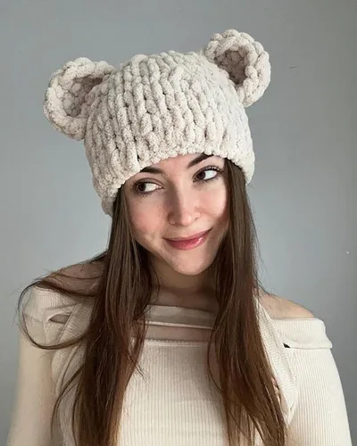 Vista 3 de Máscara de esquí de punto con diseño de ganchillo, máscara facial con diseño de conejo divertido en 3D, para Año Nuevo, clima frío o fiesta