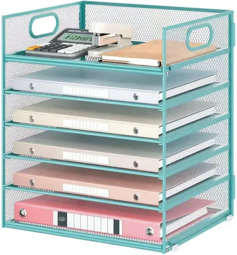 Vista 7 de Lavatino Organizador de Archivos de Escritorio de 5 Bandejas, Organizador de Bandejas de Cartas de Malla Negra con Asa, Organizador de Archivos