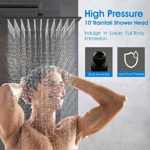Vista 2 de PDPBath Cabezal de ducha tipo lluvia de 10 pulgadas con rociador de mano, cabezal de ducha de lluvia doble con combo de varilla de 10 ajustes