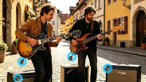 Vista 9 de Sistema de audio inalámbrico de 5.8 GHz con transmisor y receptor de bajo y guitarra con estuche de carga, 6 canales, conector desmontable de 0.250