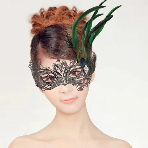 Vista 8 de Thmyo Máscara de metal para mascarada con plumas de pavo real máscara veneciana de Halloween