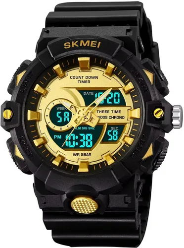 Vista 8 de FANMIS Reloj deportivo de cuarzo digital multifunción militar para hombre, impermeable, con alarma, LED, azul