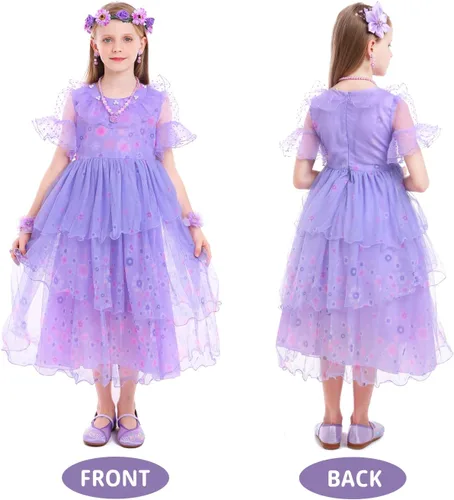 Vista 5 de KAIFUYING Isabella Encanto Costume Dress for Girls Halloween Birthday Party Outfit Cosplay Dress Up for Kids