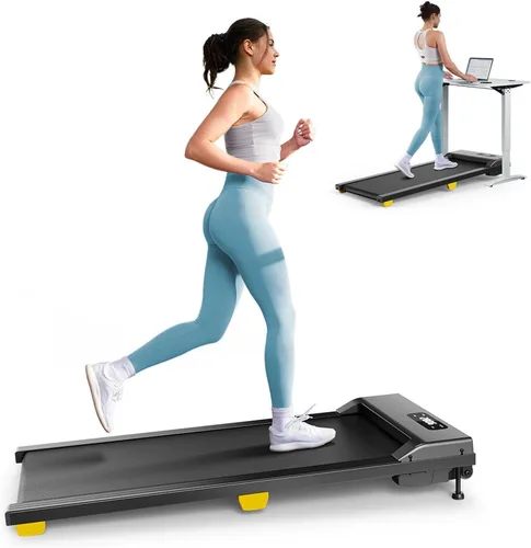 Vista 7 de UREVO Caminadora manual inclinada debajo del escritorio con programa HIIT para el hogar y la oficina, caminadora plegable 3 en 1 con control remoto