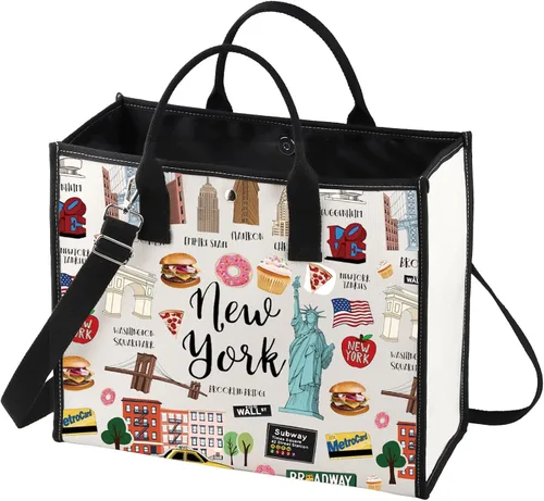 Vista 9 de BWWKTOP Bolsa de lona New York - Azul - 14.56 x 12.59 pulgadas - Moda - Viajes - Artículos de tocador - Mujeres y adultos