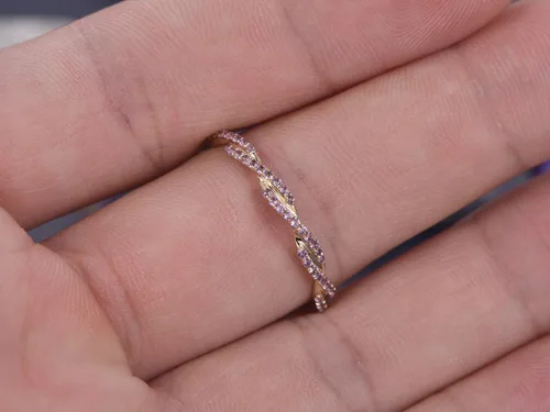 Vista 6 de Anillo de boda de amatista de eternidad completa de oro rosa de 14 quilates