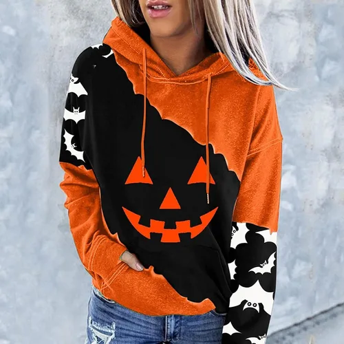 Vista 2 de Sudaderas de Halloween para mujer 2024 manga larga calabaza de gran tamaño, lindas sudaderas Y2K