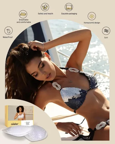 Vista 2 de Niidor Almohadillas de silicona de malla transpirable, levantador de copa de pecho invisible de gel transparente, acolchado impermeable, adecuado